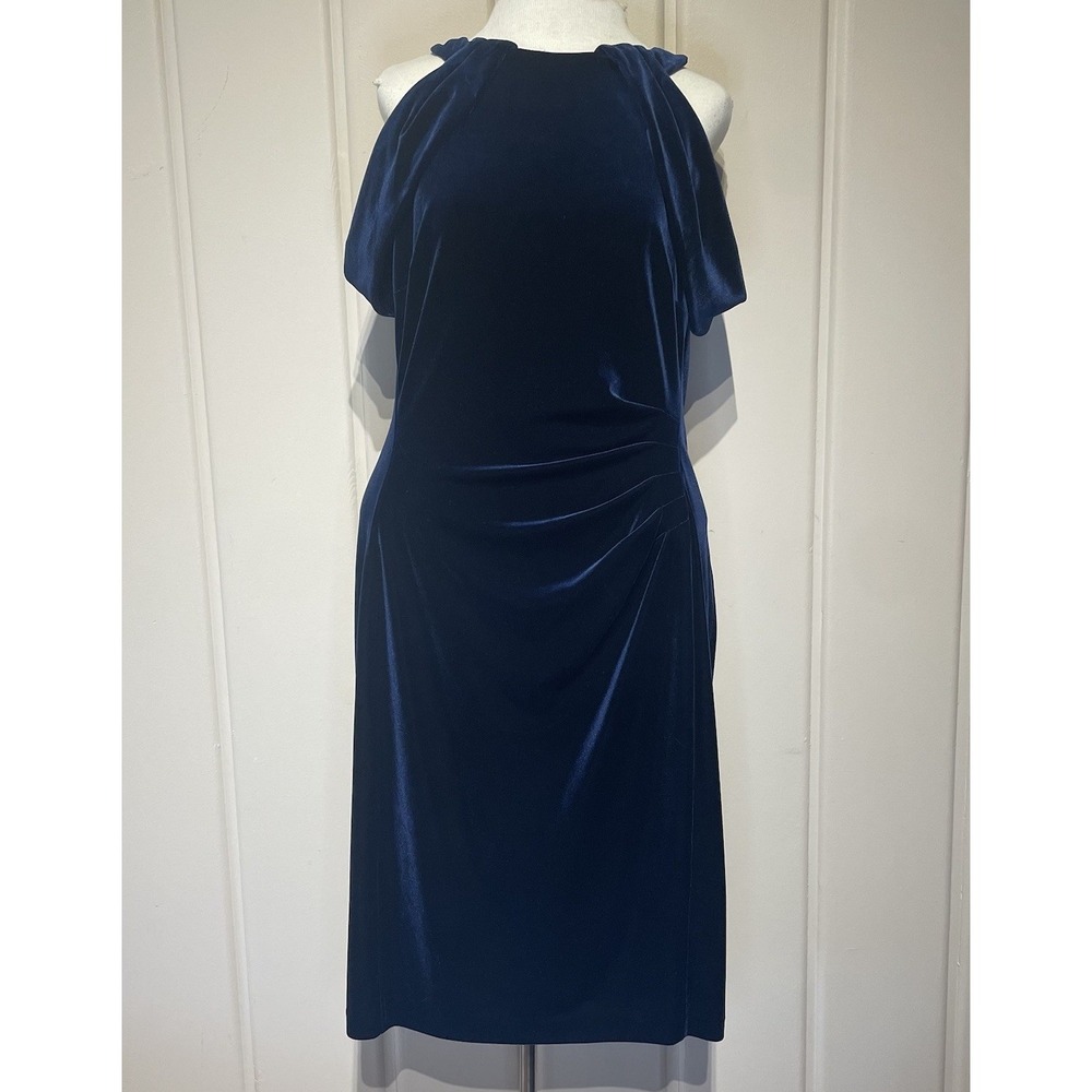 Lauren by Ralph‎ Lauren Navy Blue Women's Size 14 Velvet Off-The-Shoulder Dress